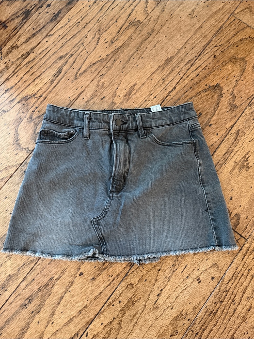 Good American Gray Denim Mini Skirt with Raw Edge